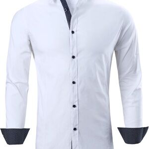 NEW Alex Vando Regular Fit Dress Shirt Navy Blue Accents Large White